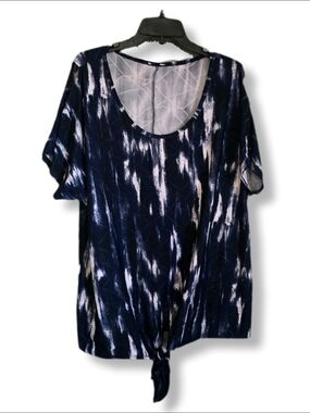 NAIF Navy Blue Cold Shoulder Short Sleeve Tie Front Top